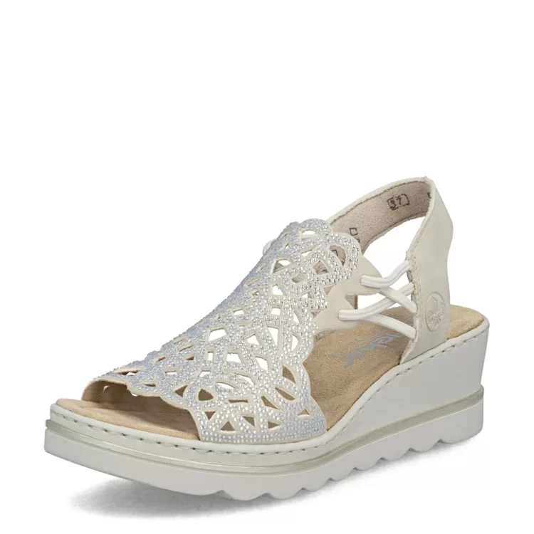 Sandales à strass Rieker pour femme . Référence : 67465-62 Beige. Disponible chez Chauss'Family magasin de chaussures à Issoire.