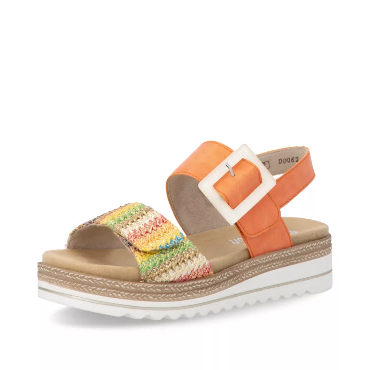 Sandales oranges semelles amovibles pour femme marque Remonte. Référence : D0Q62-38 Orange. Disponible chez Chauss'Family magasin de chaussure à Issoire