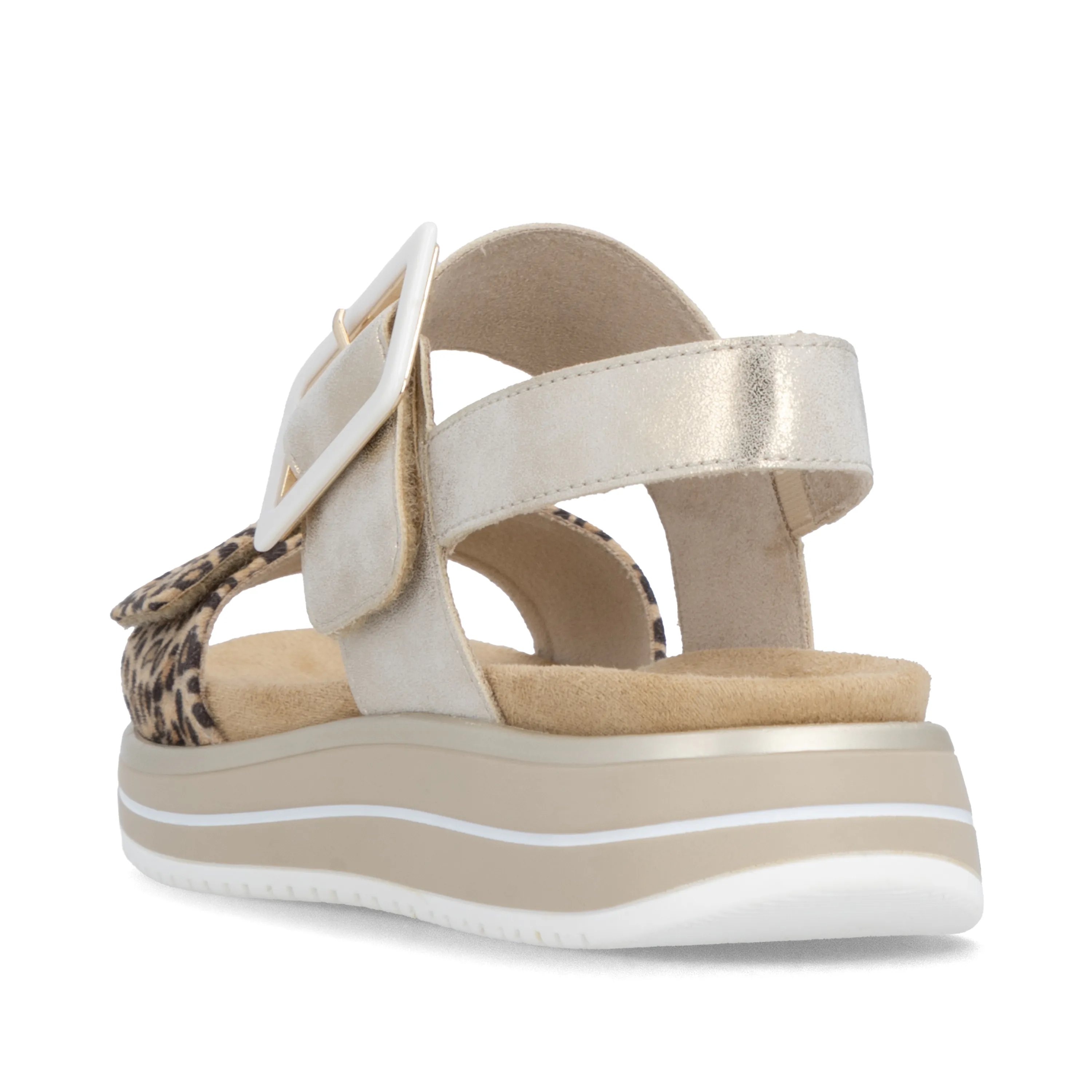 Sandales léopard semelles amovibles pour femme marque Remonte. Référence : D1J53-91 Beige. Disponible chez Chauss'Family magasin de chaussure à Issoire
