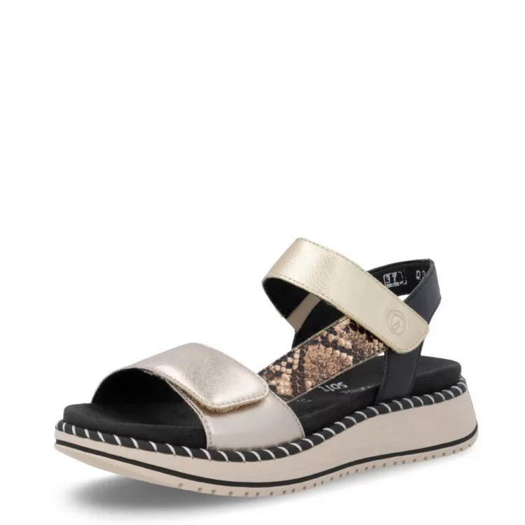 Sandales métalliques semelles amovibles pour femme marque Remonte. Référence : D3J50-90 Noir. Disponible chez Chauss'Family magasin de chaussure à Issoire