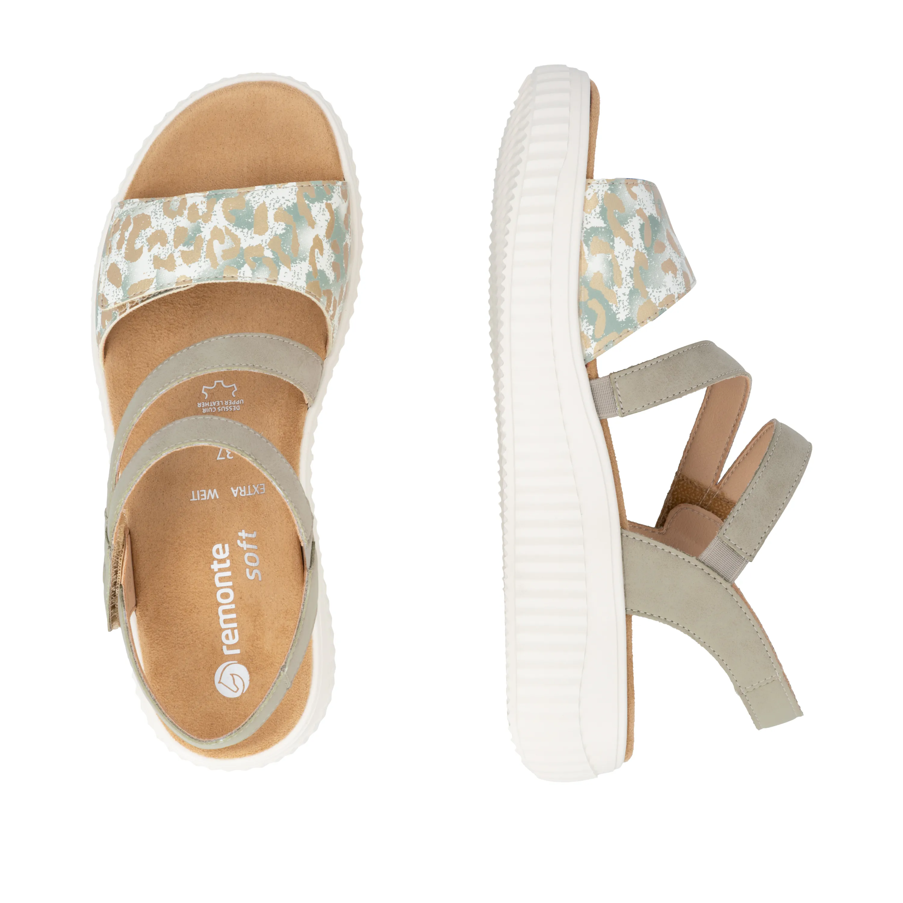 Sandales vert sauge pour femme marque Remonte. Référence : D3L51-32 Vert sauge. Disponible chez Chauss'Family magasin de chaussure à Issoire.