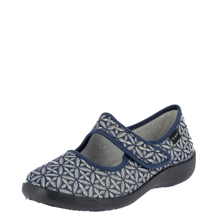 Pantoufles ballerines velcro Fargeot pour femme. Référence : Trudy Marine. Disponible chez Chauss'Family magasin de chaussures à Issoire.