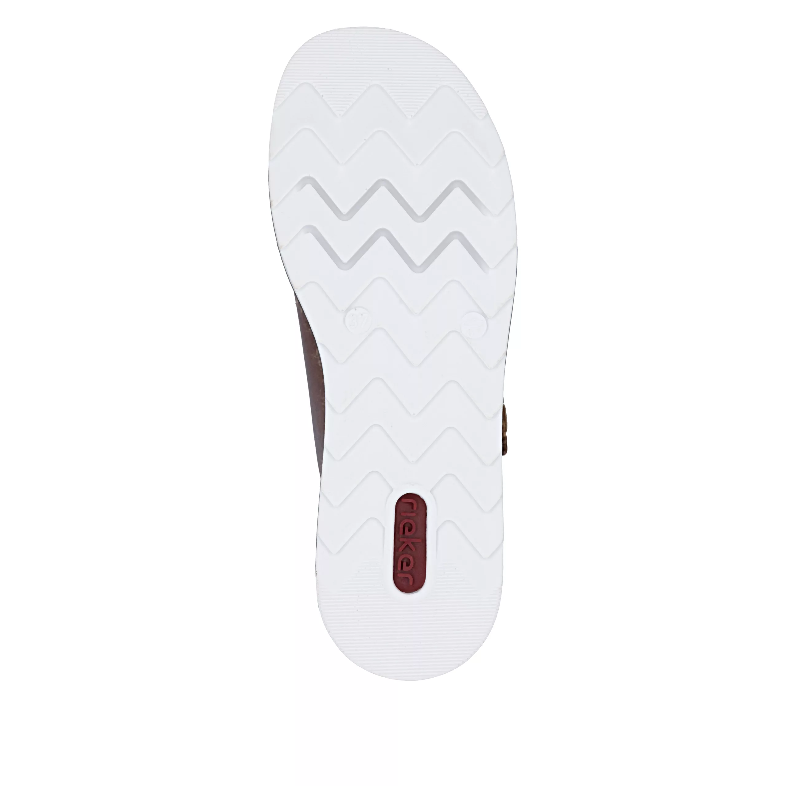 Mules réglables marron de la marque Rieker. Référence V7955-24 Marron. Disponible chez Chauss'Family magasin de chaussures à Issoire.