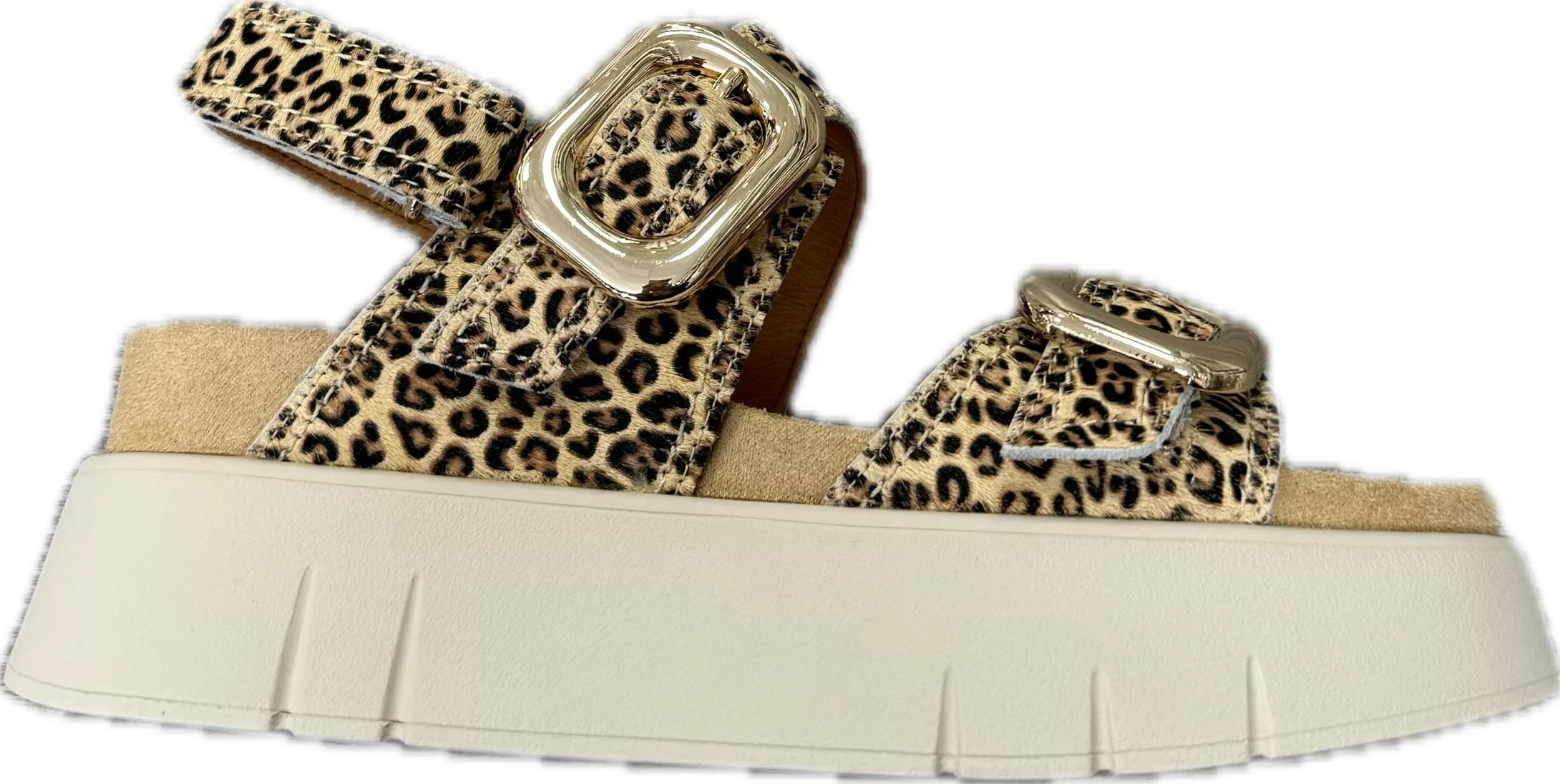 Sandales léopard à plateforme de la marque Mam'Zelle. Référence : CSGNQ06 Leo Beige. Disponible chez Chauss'Family magasin de chaussures à Issoire.