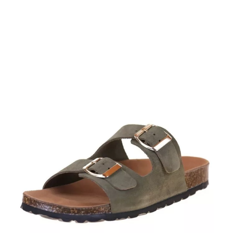Mules deux brides kaki La maison de l'espadrille pour femme. Référence : 3524 kaki. Disponible chez Chauss'Family magasin de chaussures à Issoire.