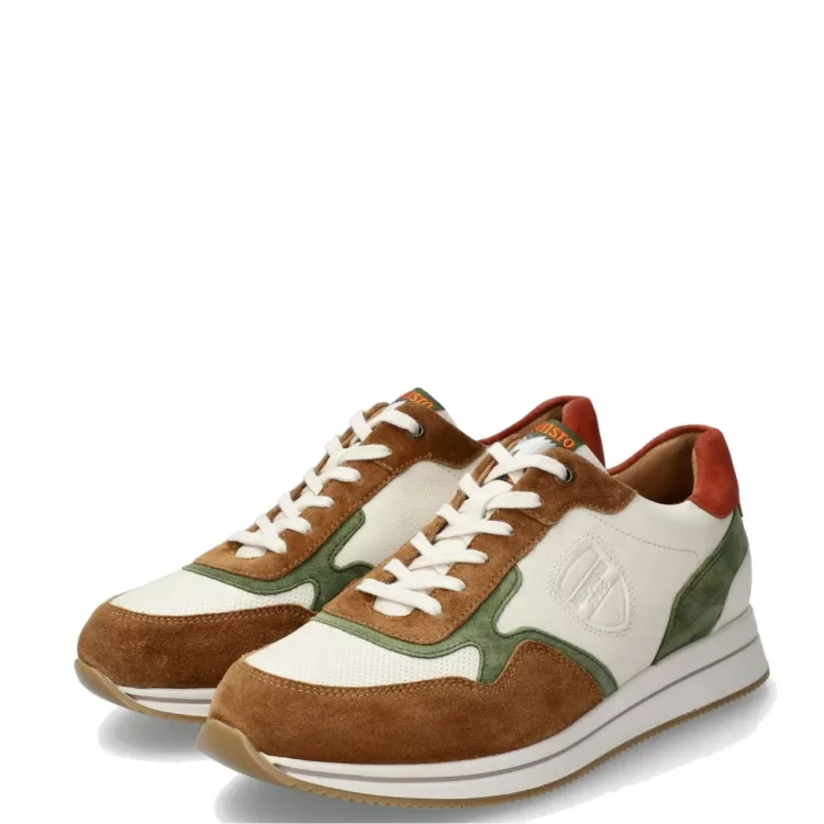 Baskets Garcia blanc et marron marque Mephisto. Référence Garcia 3644 9934 Tobaco. Disponible chez Chauss'Family magasin de chaussures à Issoire.