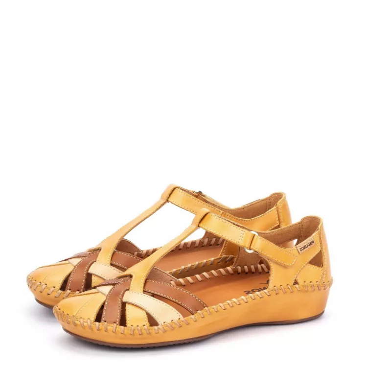 Sandales semi-ouvertes miel pour femme de la marque Pikolinos; Référence Vallarta 655-0732C5 Vainilla. Disponible chez Chauss'Family chaussures à Issoire
