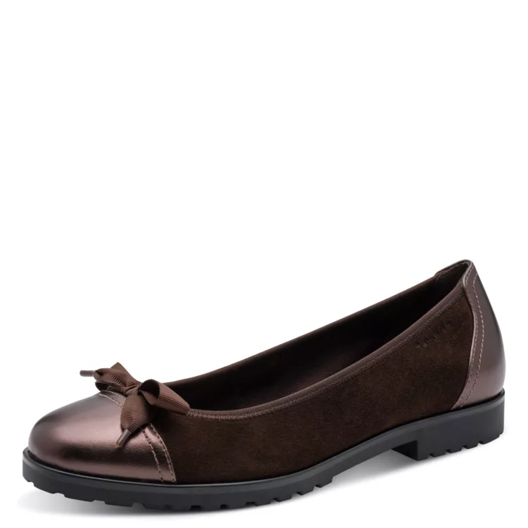 Ballerines marron Tamaris pour femme. Référence : 22126-43 347 Mocca Suede. Disponible chez Chauss'Family magasin de chaussures à Issoire.