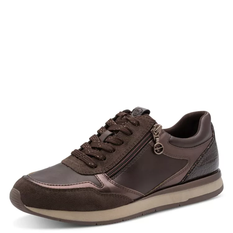 Baskets marron Tamaris pour femme. Référence : 23613-46 303 Mocca comb. Disponible chez Chauss'Family magasin de chaussures à Issoire.