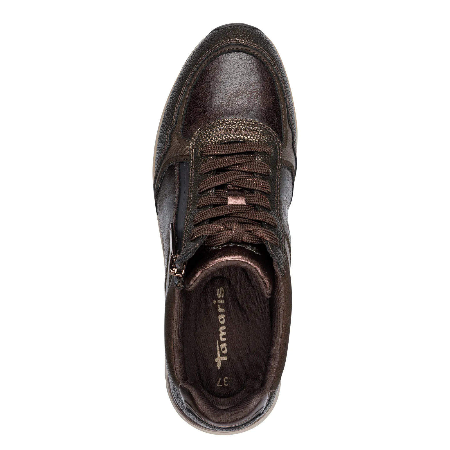 Baskets marron Tamaris pour femme. Référence : 23734-47 303 Mocca comb. Disponible chez Chauss'Family magasin de chaussures à Issoire.
