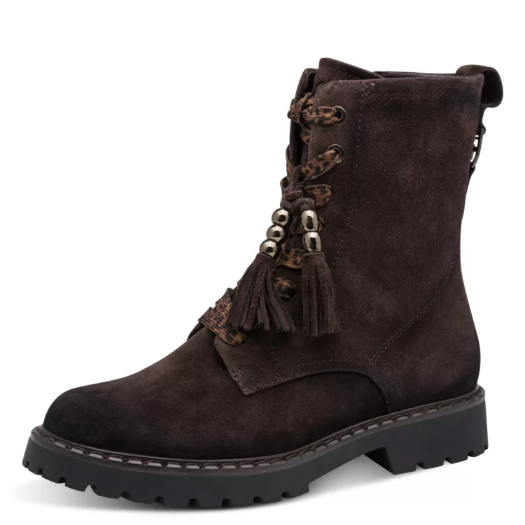Bottines marron à lacets de la marque Tamaris pour femme. Référence : 25284-47 304  Mocca. Disponible chez Chauss'Family magasin de chaussures à Issoire.
