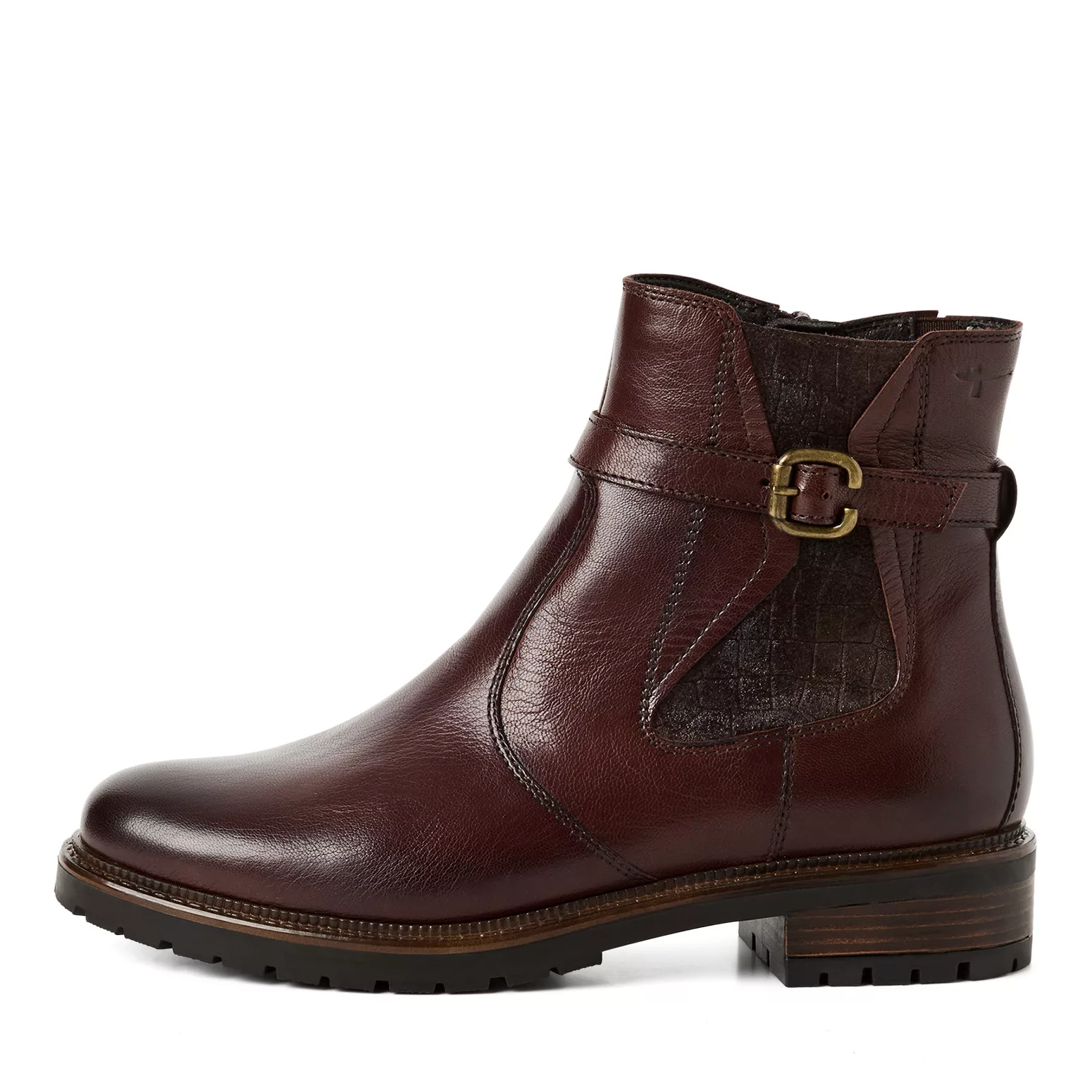 Bottines marron foncé la marque Tamaris pour femme. Référence : 25495-47 306 Brandy . Disponible chez Chauss'Family magasin de chaussures à Issoire.