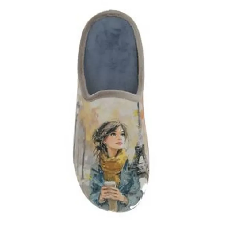 Mules motif Paris La maison de l'espadrille pour femme. Référence 6165 Taupe. Disponible chez Chauss'Family magasin de chaussures à Issoire.