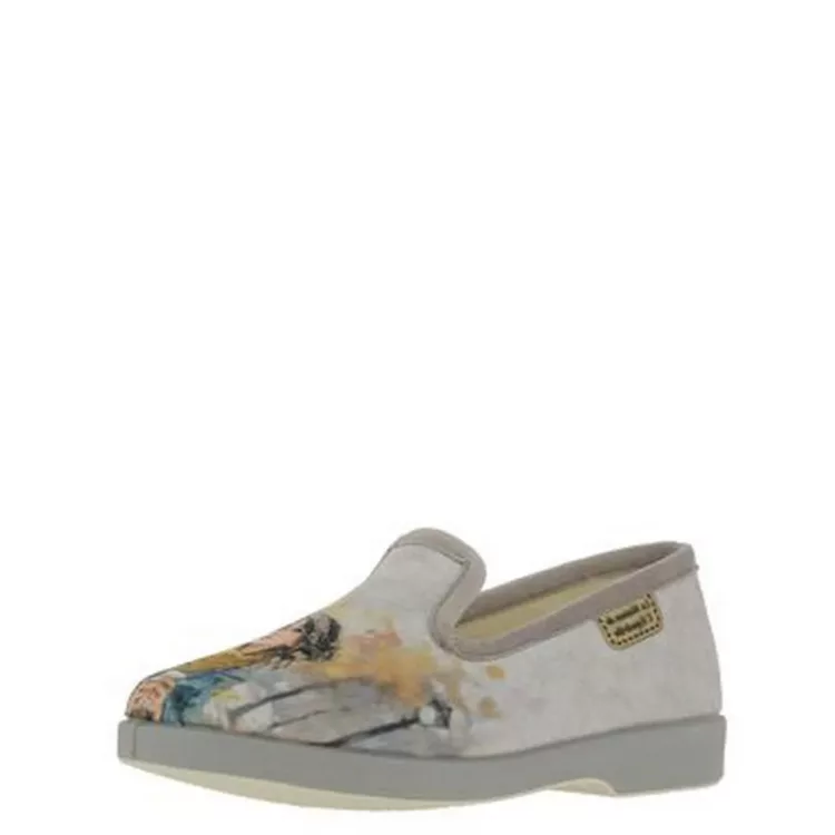 Charentaises motif Paris La maison de l'espadrille pour femme. Référence 6168 Taupe. Disponible chez Chauss'Family magasin de chaussures à Issoire