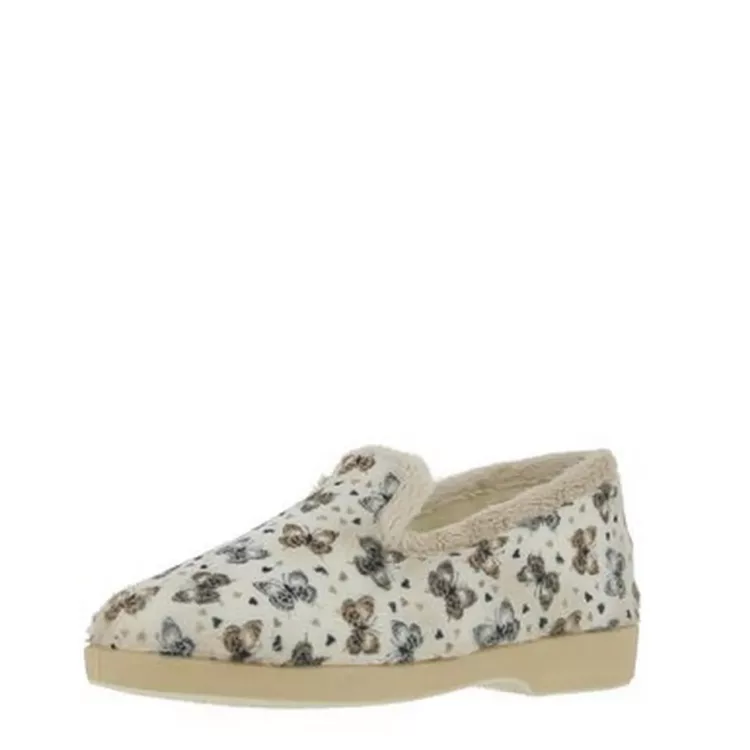 Charentaises motif papillons La maison de l'espadrille pour femme. Référence 6223 Beige. Disponible chez Chauss'Family magasin de chaussures à Issoire