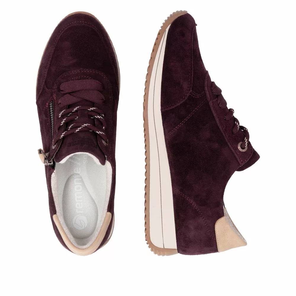Baskets Bordeaux pour femme Remonte. Référence : D0H19-30 Bordeaux. Disponible chez Chauss'Family magasin de chaussures à Issoire.