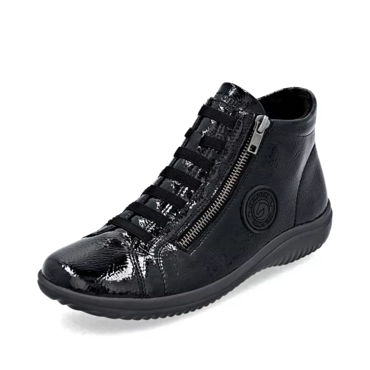 Baskets montantes noires pour femme marque Remonte. Référence D1E70-02 Noir . Disponible chez Chauss'Family magasin de chaussures à Issoire.