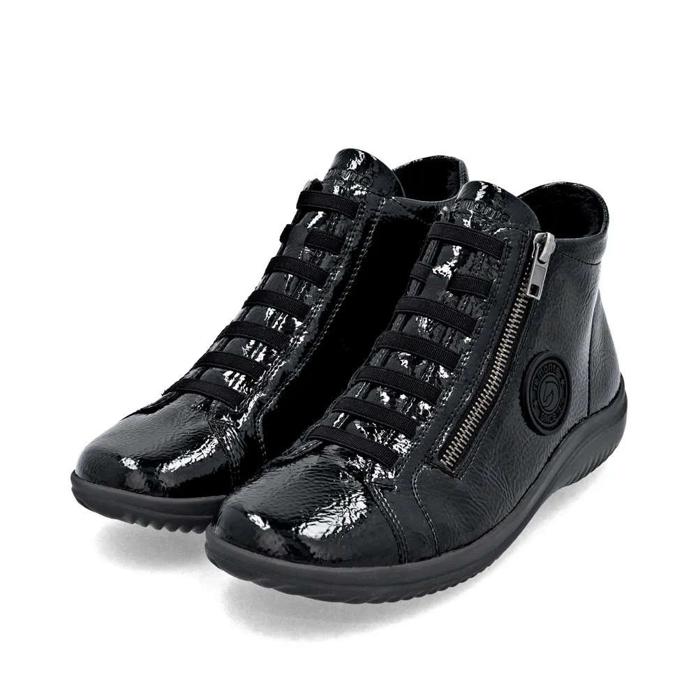 Baskets montantes noires pour femme marque Remonte. Référence D1E70-02 Noir . Disponible chez Chauss'Family magasin de chaussures à Issoire.