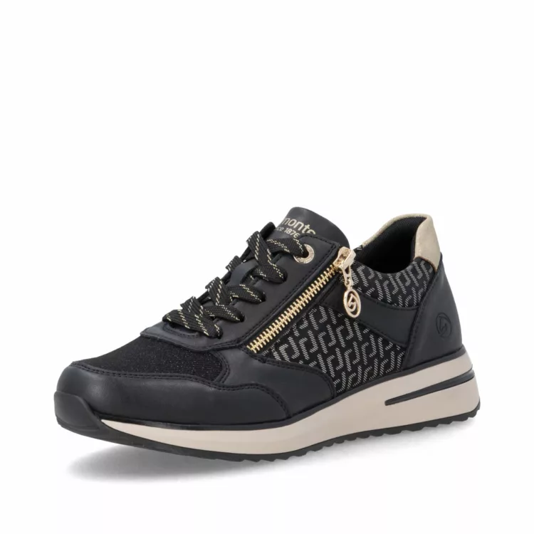 Baskets noires pailletées pour femme Remonte. Référence : D1G08-07 Noir. Disponible chez Chauss'Family magasin de chaussures à Issoire.
