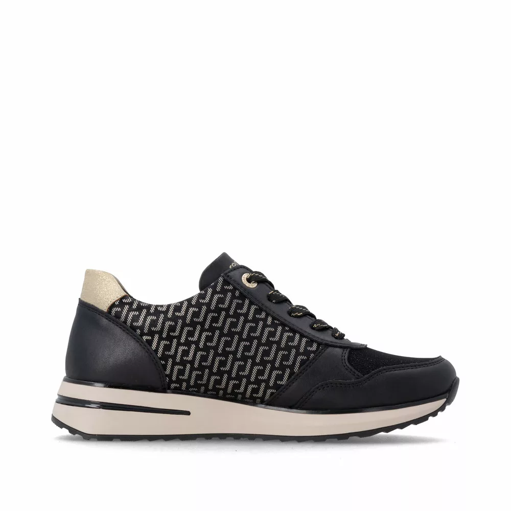 Baskets noires pailletées pour femme Remonte. Référence : D1G08-07 Noir. Disponible chez Chauss'Family magasin de chaussures à Issoire.