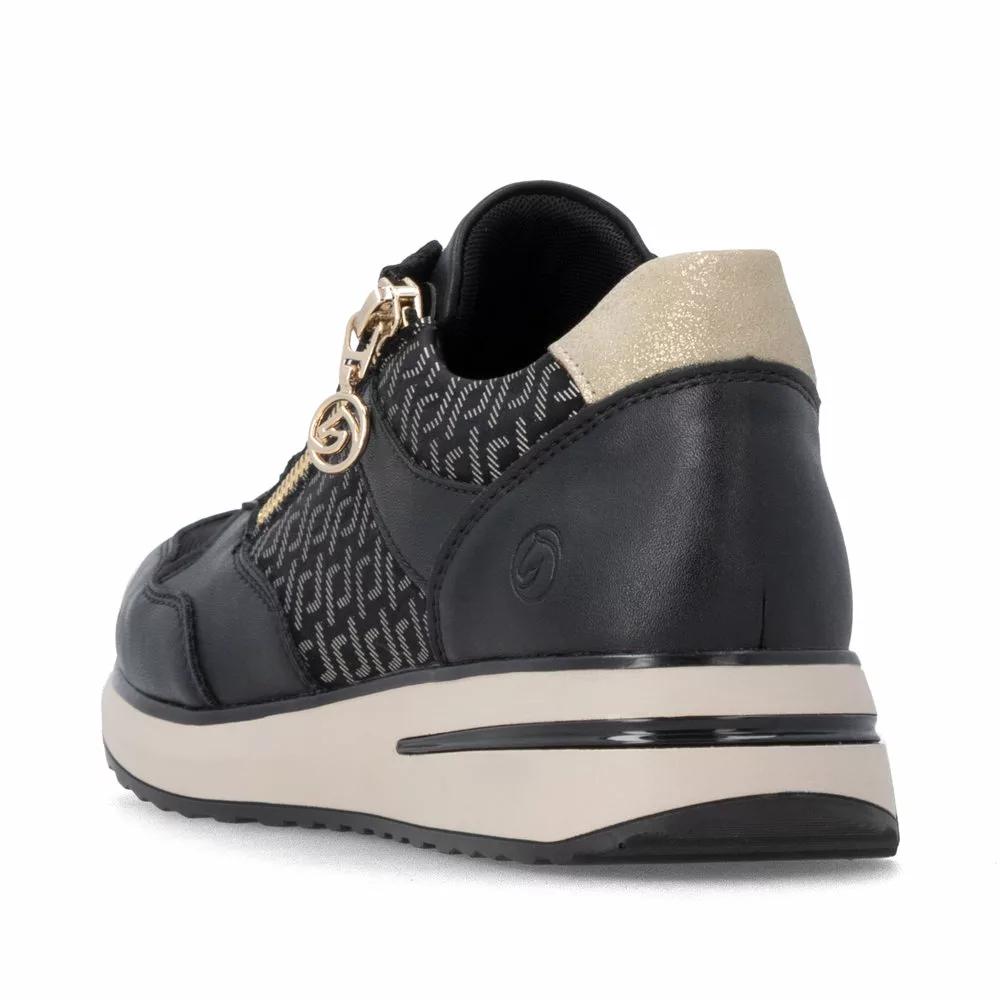 Baskets noires pailletées pour femme Remonte. Référence : D1G08-07 Noir. Disponible chez Chauss'Family magasin de chaussures à Issoire.
