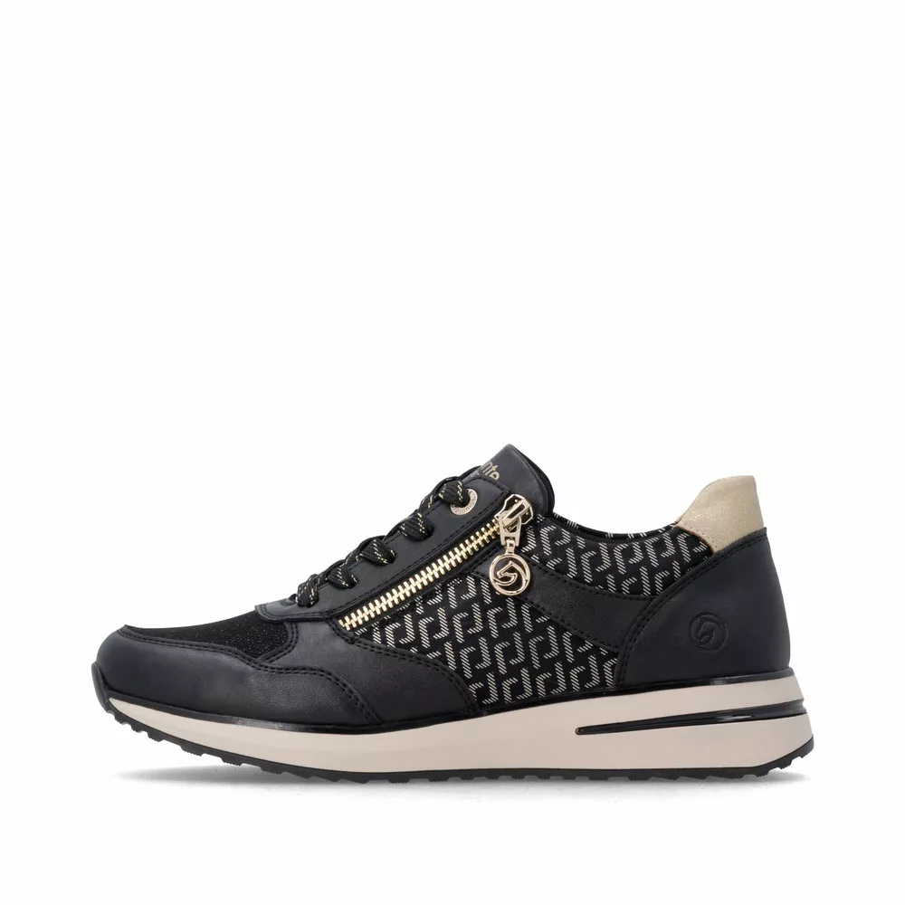 Baskets noires pailletées pour femme Remonte. Référence : D1G08-07 Noir. Disponible chez Chauss'Family magasin de chaussures à Issoire.