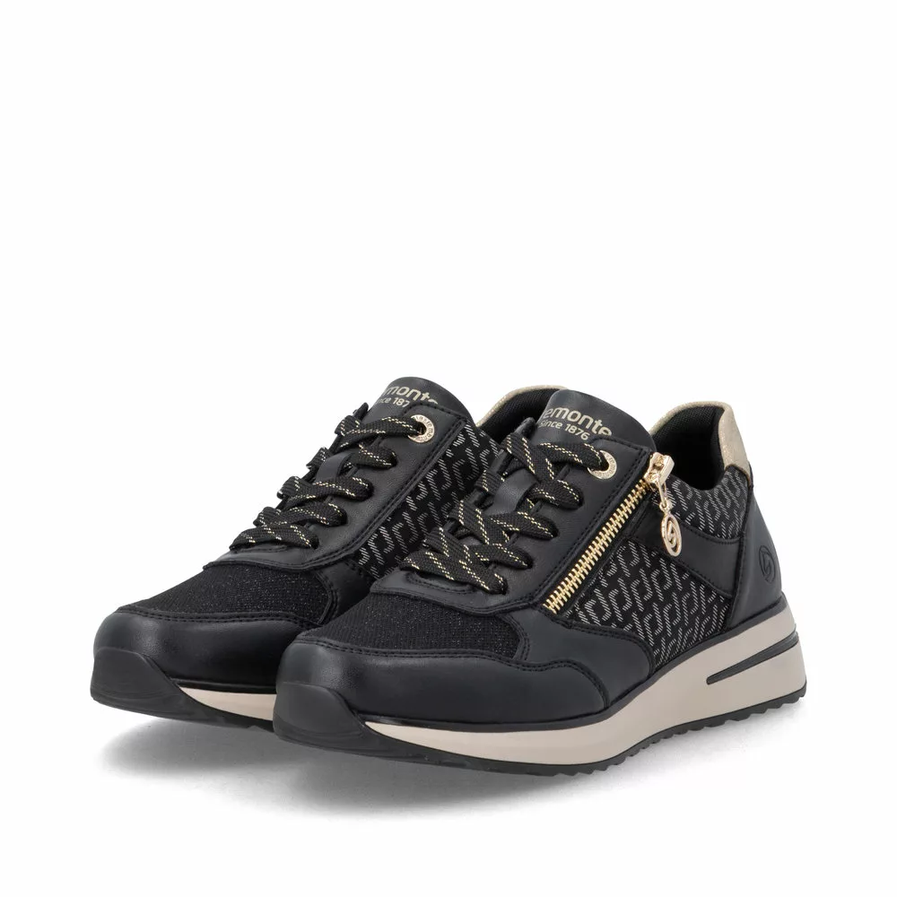 Baskets noires pailletées pour femme Remonte. Référence : D1G08-07 Noir. Disponible chez Chauss'Family magasin de chaussures à Issoire.