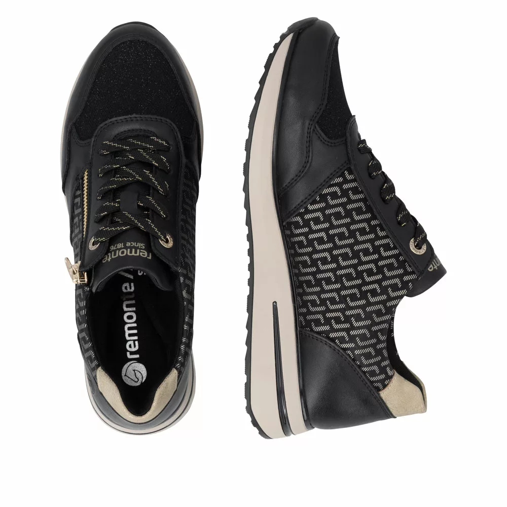 Baskets noires pailletées pour femme Remonte. Référence : D1G08-07 Noir. Disponible chez Chauss'Family magasin de chaussures à Issoire.