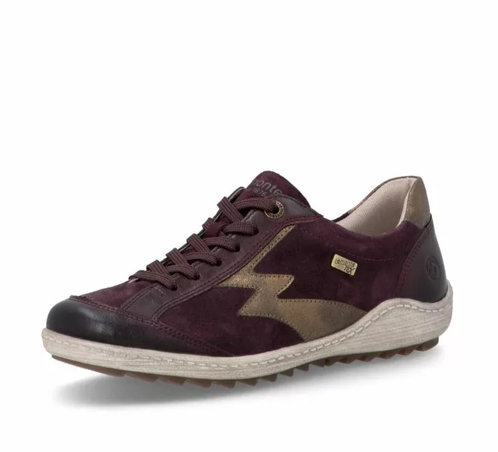 Baskets Bordeaux TEX pour femme Remonte. Référence : R1443-35 Bordeaux. Disponible chez Chauss'Family magasin de chaussures à Issoire.