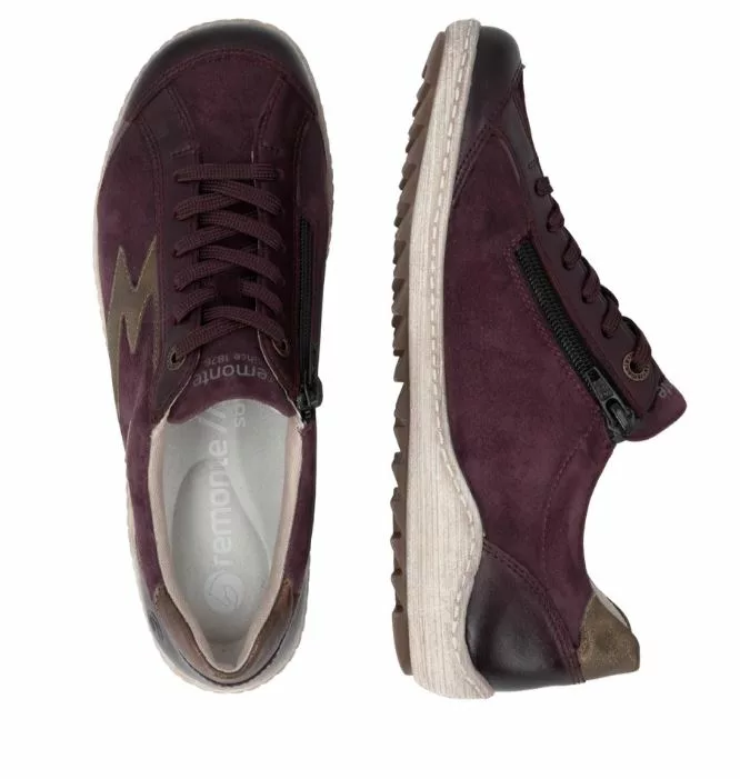 Baskets Bordeaux TEX pour femme Remonte. Référence : R1443-35 Bordeaux. Disponible chez Chauss'Family magasin de chaussures à Issoire.