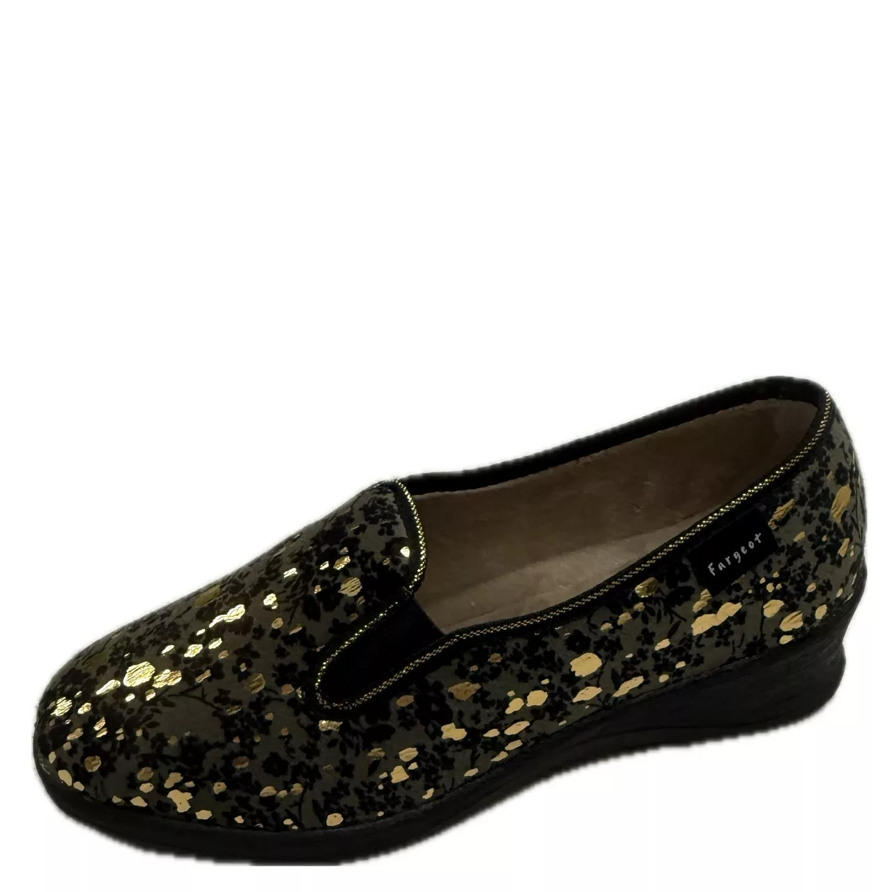 Pantoufles talons élastiques Fargeot pour femme. Référence : Surya Kaki. Disponible chez Chauss'Family magasin de chaussures à Issoire.