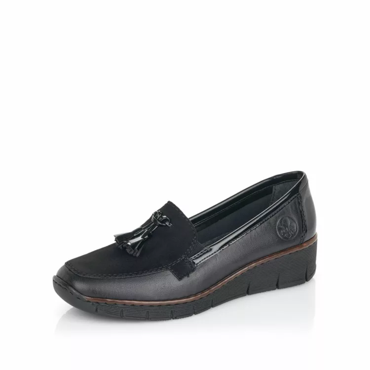 Mocassins noirs pour femme Rieker. Référence : 53771-00 Noir . Disponible chez Chauss'Family magasin de chaussures à Issoire.