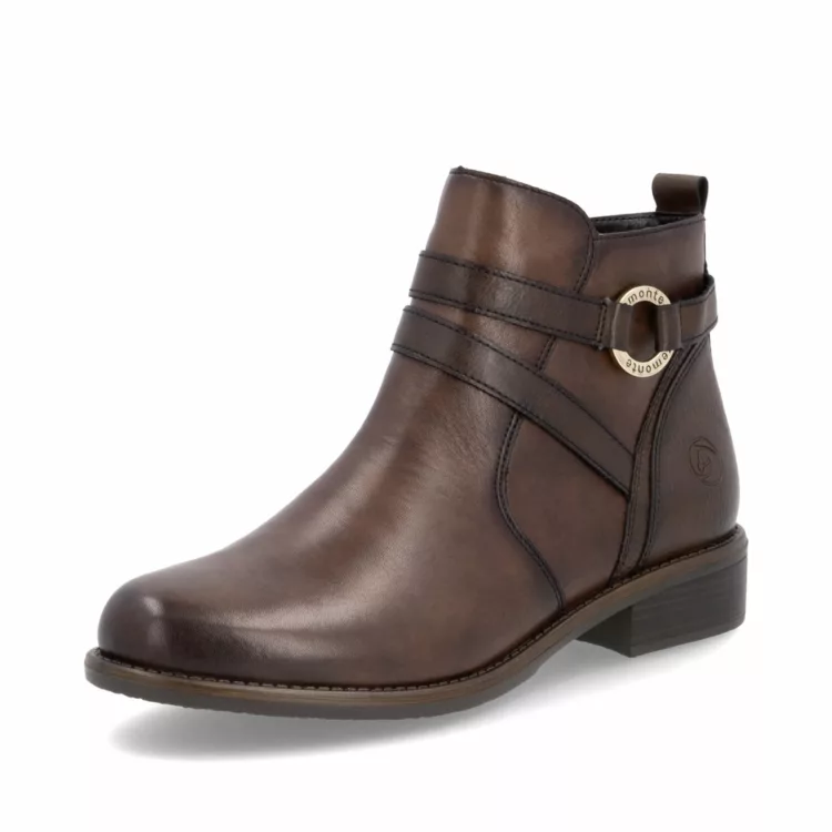 Bottines basses marron la marque Remonte pour femme. Référence : D0F77-25 Marron. Disponible chez Chauss'Family magasin de chaussures à Issoire.