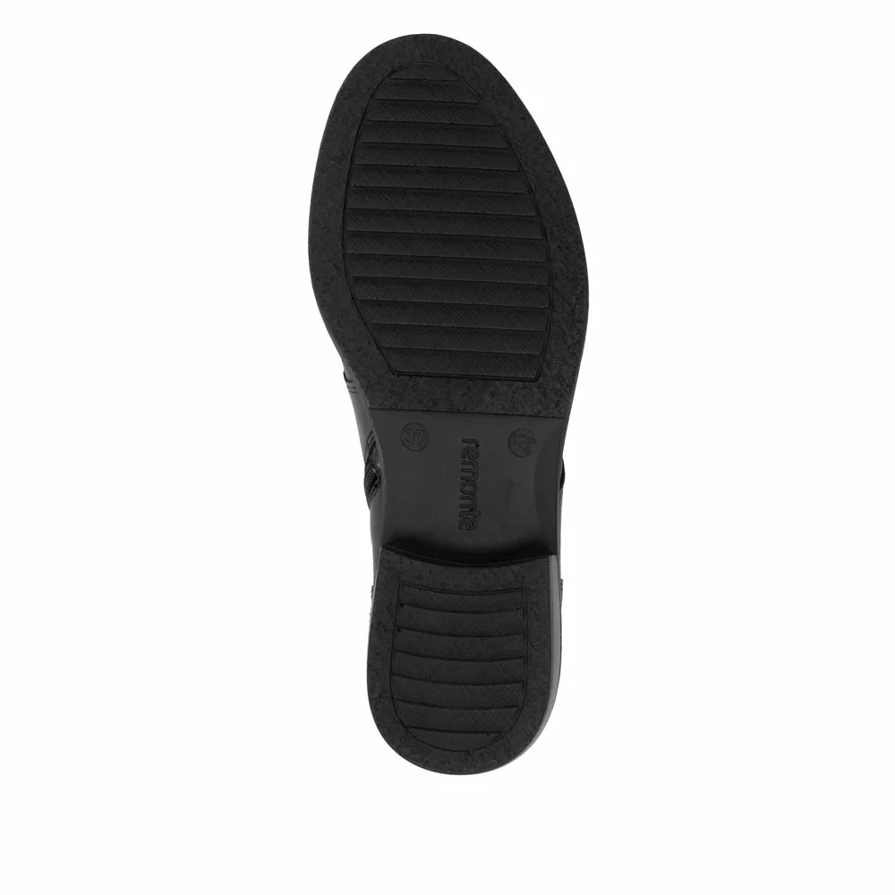 Bottines noires femme marque Remonte. Référence D0F82-00 Noir . Disponible chez Chauss'Family magasin de chaussures à Issoire.