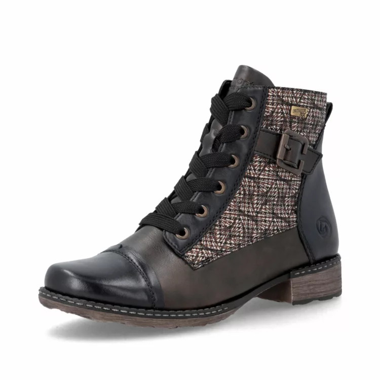 Bottines à lacets pour femme marque Remonte. Référence D4381-90 Noir. Disponible chez Chauss'Family magasin de chaussures Issoire.