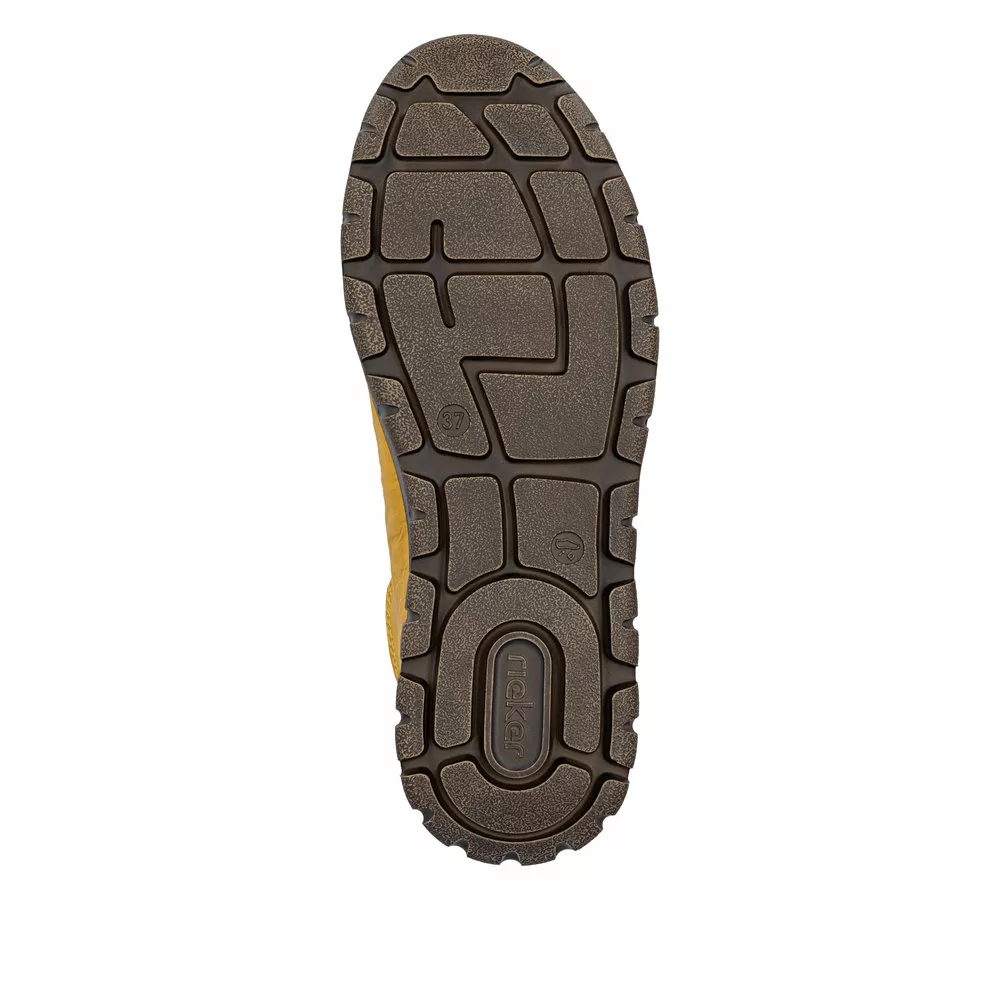 Baskets montantes jaunes de la marque Rieker. Référence : N1305-68 Jaune. Disponible chez Chauss'Family magasin de chaussures à Issoire.