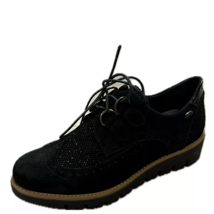 Derbies noires pour femme Geo Reino. Référence : Pava noir. Disponible chez Chauss'Family magasin de chaussures à Issoire.