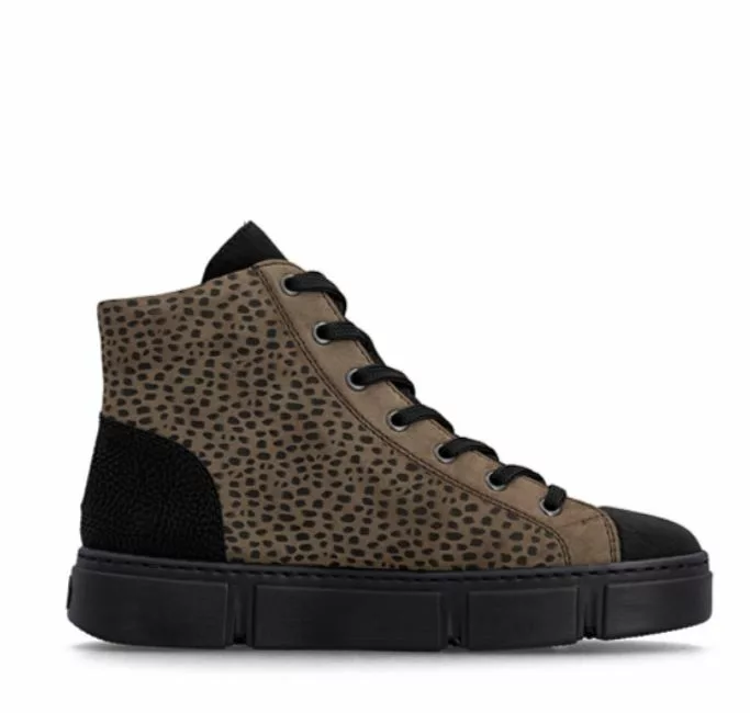 Baskets montantes marron imprimées pour femme marque Rieker. Référence N5931-25 Marron . Disponible chez Chauss'Family magasin de chaussures Issoire