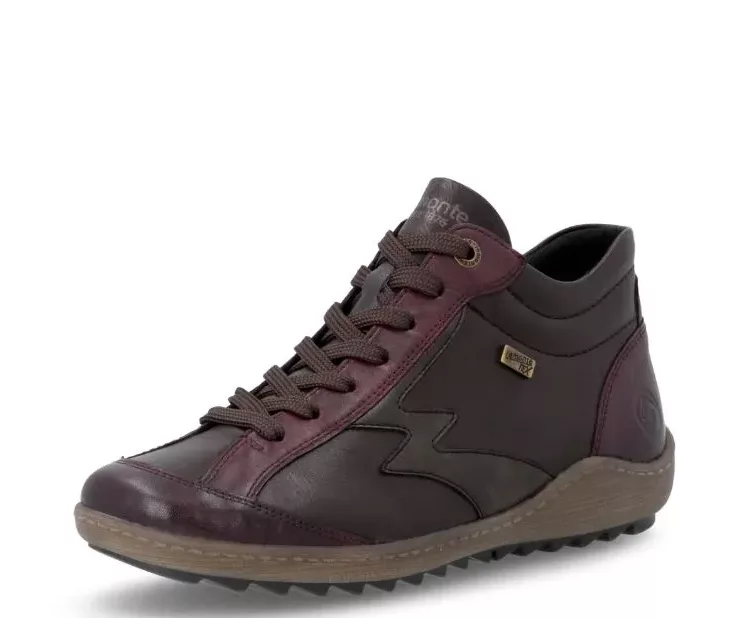 Baskets montantes bordeaux pour femme Remonte. Référence : R1454-27 Bordeaux. Disponible chez Chauss'Family magasin de chaussures à Issoire.