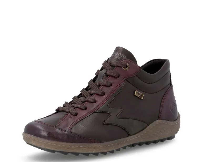 Baskets montantes bordeaux pour femme Remonte. Référence : R1454-27 Bordeaux. Disponible chez Chauss'Family magasin de chaussures à Issoire.